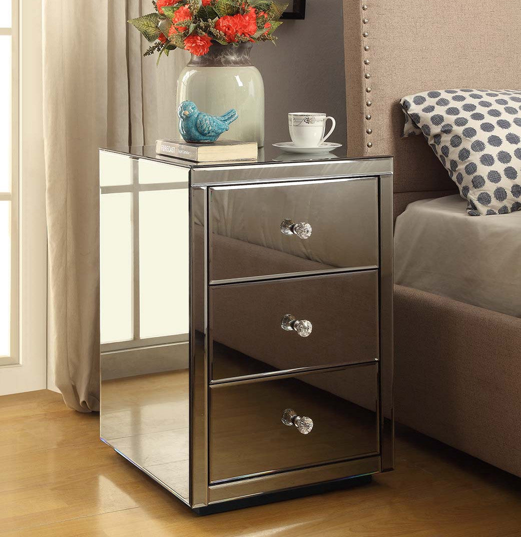 Venice Mirrored Bedside Table - Silver