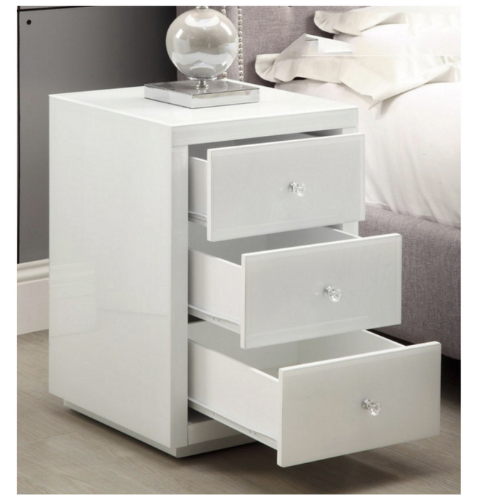 Vegas Mirrored Bedside Table - White