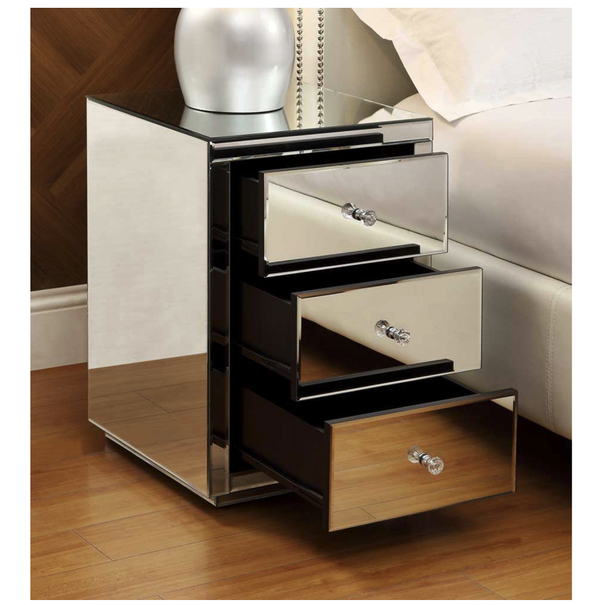 Vegas Mirrored Bedside Table - Silver