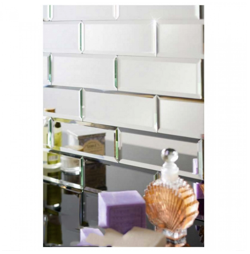 Rectangle Silver Mirrored Bevelled Wall Tiles - 22 Pack