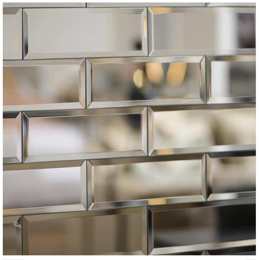 Rectangle Silver Mirrored Bevelled Wall Tiles - 22 Pack