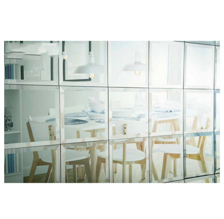 Square Silver Mirrored Bevelled Wall Tiles - 6 Pack