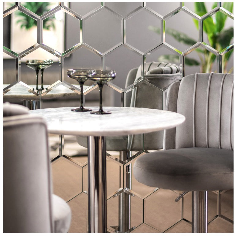 Hexagonal Silver Mirrored Bevelled Wall Tiles - 18 Pack